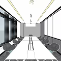 Modern Conference Room With Long Table Black Chairs Large Windows And Glass Partitions