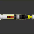 Futuristic Sci Fi Weapon With White Yellow Red Components Black Striped Grip And Yellow Tip
