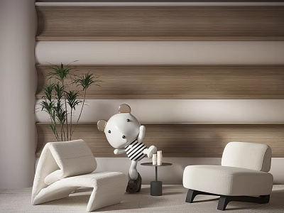 Modern White Casual Sofa Set With Potted Plant And Side Table 3d model