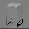 White Modern Nightstand With Three Drawers Black Knobs And Black Metal Legs 3d model