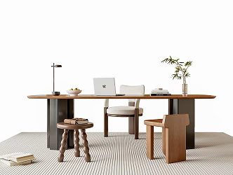 Modern Middle Style Desk and Chair 3d model