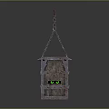 Vintage Lantern With Metal And Wooden Structure Hanging By Chain Glowing Green Patterns And Eyes
