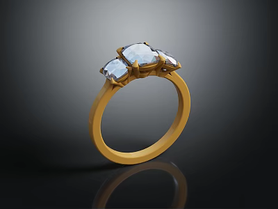 Trendy Gold Fashion Ring with Three Clear Gemstones for Modern Accessory Style 3d model