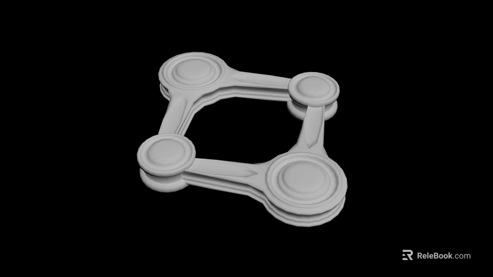 White Mechanical Component With Four Circular Elements And Interconnected Arms 3d model 