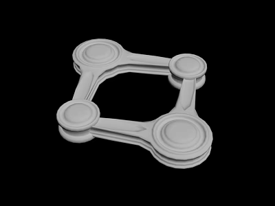 White Mechanical Component With Four Circular Elements And Interconnected Arms 3d model