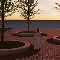 Outdoor Tree Lights Illuminated Night Landscape With Circular Base And Path 3d model