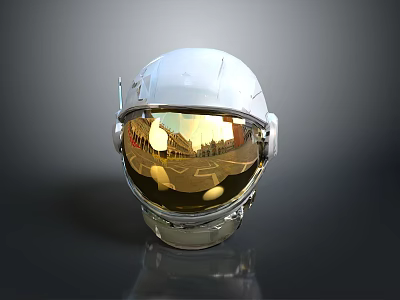White Astronaut Helmet With Gold Visor Reflective Surface And Shiny Design 3d model