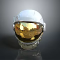 White Astronaut Helmet With Gold Visor Reflective Surface And Shiny Design