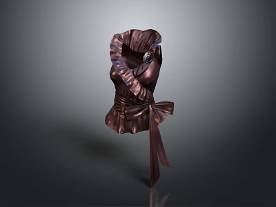 Copper Ruffled High Neck Dress With Decorative Bow And Elegant Fabric Design 3d model