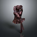 Copper Ruffled High Neck Dress With Decorative Bow And Elegant Fabric Design