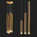 Modern Golden Chandelier With Long Cylindrical Tubes And Hanging Lighting Design