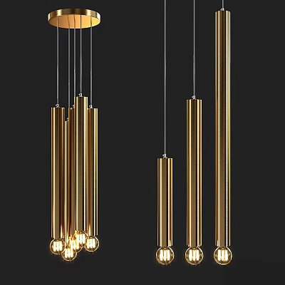 Modern Golden Chandelier With Long Cylindrical Tubes And Hanging Lighting Design 3d model