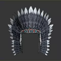 Ornate Traditional Blue And White Feather Headdress With Colorful Bead Accents