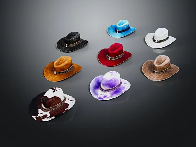 Stylish Cowboy Hats In Various Colors And Different Designs For Fashionable 3d model