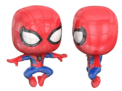 Spider Man Decorative Figurine Set Two Cute Red Head Blue Body Open Arms Home Decor 3d model