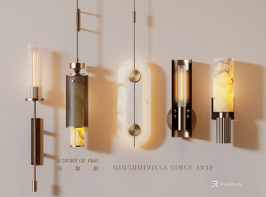 Elegant Modern Wall Lamps With Marble Glass And Metal Stylish Contemporary Design 3d model 