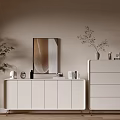 Modern Entryway Cabinet And Sideboard With Green Plant Wall Art And Decor Items