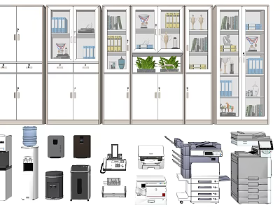 Modern Office Bookcase With Glass Doors Multiple Shelves And Decor Items 3d model