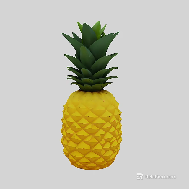 Fresh Ripe Yellow Pineapple With Green Leafy Top On White Background 3d model 