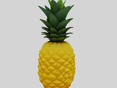 Fresh Ripe Yellow Pineapple With Green Leafy Top On White Background 3d model