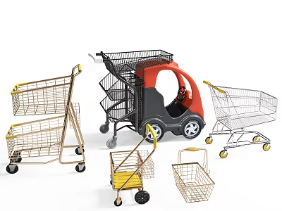 Public Facility Shopping Carts with Different Types Including Kid Ride On and Hand Baskets 3d model