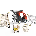 Public Facility Shopping Carts with Different Types Including Kid Ride On and Hand Baskets 3d model