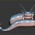 Fantasy Creature Character with Blue Pink Body Tentacles in Cartoon 3D Design Curled Form