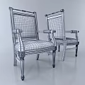 Elegant Classic Carved Armrest Dining Chairs With Cream Gold Striped Fabric And White Frame
