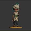 3D Character Model With Green Headscarf White Top And Textured Yellow Base