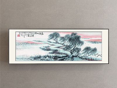 New Chinese Landscape Painting Green Bedroom Landscape model