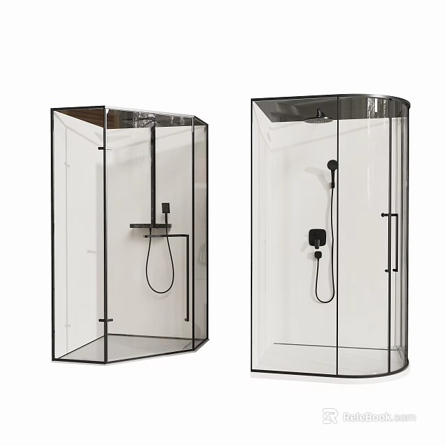 Modern Shower Sauna Design With Transparent Glass Enclosure And Black Frame 3d model 