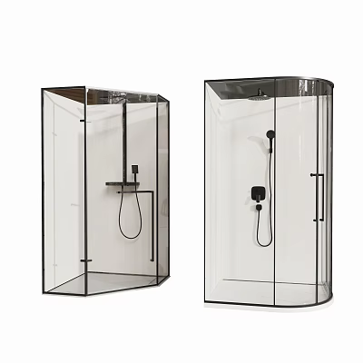 Modern Shower Sauna Design With Transparent Glass Enclosure And Black Frame 3d model
