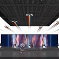 Stage Setup With Colorful Light Projections Large LED Screen And Cartoon Character