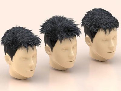 Three Mannequin Heads With Stylish Black Wigs Decorative Ornament Set 3d model