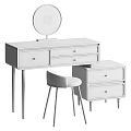 White Dressing Table With Gold Legs Round Mirror Drawers And Matching Stool