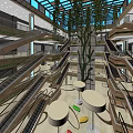 Multi Level Shopping Mall Atrium With Glass Skylight And Hanging Green Plants