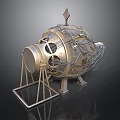 Metallic Spherical Weapon Featuring Metal Frame Cables Support Stand And Small Pointed Top