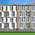 Modern Hotel Building Exterior With Multiple Windows Balconies And Water Features