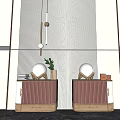 Modern Elegant Pink Wooden Bedside Tables With Green Plant And Table Lamps