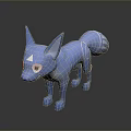 Cartoon Blue Fox Character 3D Model With Pointed Ears And Striped Tail