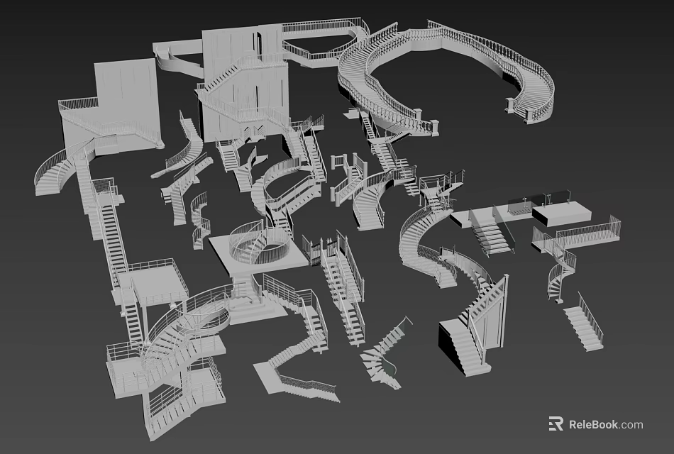 Various Staircase and Ramp 3D Models Including Spiral and Straight Designs 3d model 