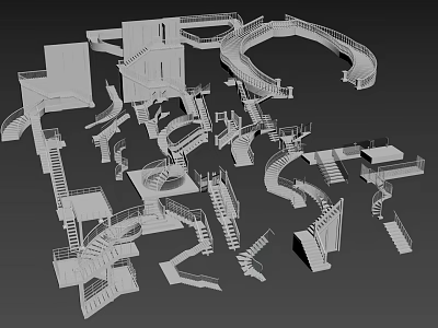 Various Staircase and Ramp 3D Models Including Spiral and Straight Designs 3d model