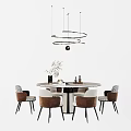Modern Round Dining Table Set With Four Chairs Hanging Pendant Light And Decorations 3d model