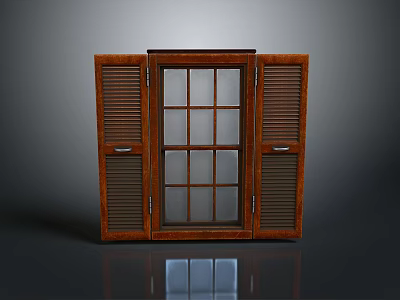 Elegant Wooden Furniture Cabinet Featuring Shutter Doors And Glass Panels 3d model