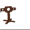 Historical Wooden Pillory With Circular Holes And Metal Chain Base Support