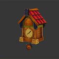 Cartoon Scene Wooden House Shaped Clock With Red Roof And Wheels