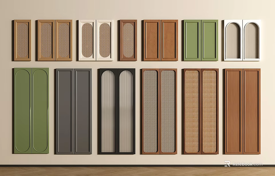 Diverse Wardrobe Doors In Multiple Colors With Panel Grille And Arch Designs 3d model 