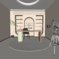 Product Display Studio Setup With Shelves Table Chair Plant And Camera Equipment