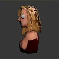 3D Female Character Bust With Blonde Hair Glasses And Red Top Details