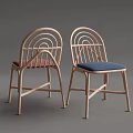 Modern Dining Chairs With Wooden Frame Curved Backrest And Red Blue Cushions